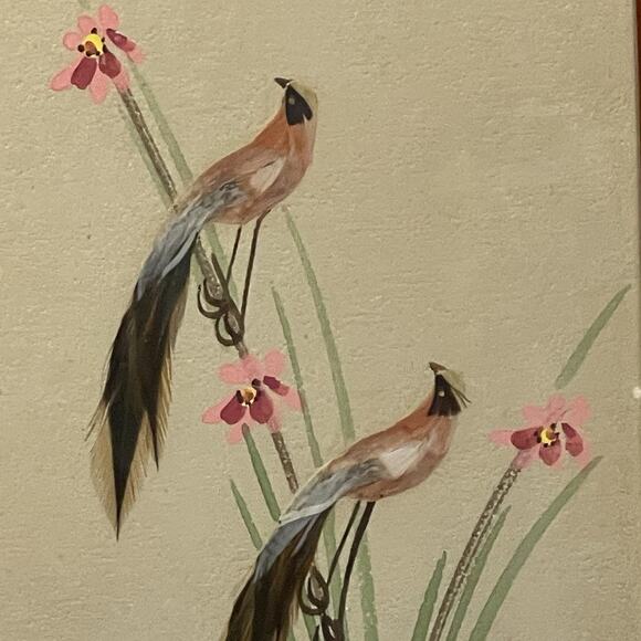 Vintage Feather Bird Art Pair Framed Mid Century Nature Scene Wall Decor - Picture 3 of 4